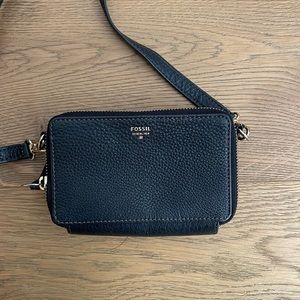 Fossil black leather crossbody bag